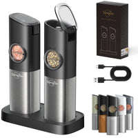 1 x RAW Customer Returns  UPGRADED LARGER CAPACITY Sangcon Electric Salt and Pepper Mill Set with Gravity Sensor, Spice Mill Set with Dual Charger, Adjustable Grinding Level, LED Light, Black - RRP €29.34