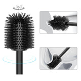 1 x RAW Customer Returns WAVEWO toilet brush silicone toilet brush 2 sets, 3 replacement brush heads, long stainless steel handles, suitable for bathroom, toilet brush diameter 7 cm TPR matte black  - RRP €23.99