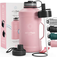 1 x RAW Customer Returns BeMaxx drinking bottle stainless steel ACTIVE FLASK straw 3 lids Large 2.2 liter sports bottle BPA-free leak-proof suitable for carbonated drinks, 2l XL water bottle sports outdoor fitness water bottle - RRP €34.99