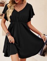 1 x RAW Customer Returns Beluring Women Summer Ruffle Short Sleeve Elegant V-Neck Peplum Dress A Black L - RRP €39.99