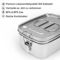 1 x RAW Customer Returns Double-layer breakfast box, stainless steel lunch box for children with compartments - 1500 ml, leak-proof bento box, metal lunch box for school, work, hiking, picnic silver  - RRP €22.03