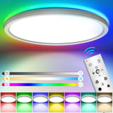 1 x RAW Customer Returns IAB LED ceiling light dimmable with remote control, 24W 3300LM RGB color changing ceiling lamp flat IP54 round with 3000k-6500k and 13-color 8W backlight for bedroom living room bathroom kitchen, 30cm - RRP €28.75