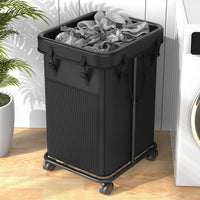 1 x RAW Customer Returns YKDIRECT 150L Large Laundry Basket, Laundry Hamper Clothes Basket, Metal Frame and Removable Bags Design with Wheels, Suitable for Bedroom, Bathroom, Dormitory, Laundry Room Black  - RRP €44.05