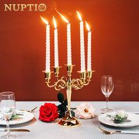 1 x RAW Customer Returns Nuptio Gold Candle Holders 5-Arm Metal Candlestick Stands 27cm Tall Tapered Candle Holder for Wedding Party Birthday Dining Table Fireplace Christmas Decorations - RRP €23.8