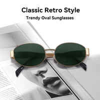 1 x RAW Customer Returns Dollger Retro Oval Sunglasses Women Men Metal Trendy Fashion Classic Sun Glasses UV400 Protection, Gold Frame Green - RRP €58.8