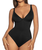 1 x RAW Customer Returns FeelinGirl Shapewear Women s Body Deep V-Neck Tummy Control Bodysuit Thong Shaping Bodysuits Fashion Shaper with Wide Shoulder Straps Black XL - RRP €46.99