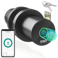 1 x RAW Customer Returns FITNATE Fingerprint Doorknob, Smart Biometric Door Lock Fingerprint Doorknob with App Control, User Management, Touch to Open Button for Bedroom, Home, Hotel, Office, Black - RRP €65.99