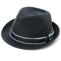 1 x Brand New Unisex sun hat straw panama fedora beach hat short brim black blue SIGGI L 60cm - RRP €27.22