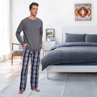 1 x RAW Customer Returns Mnamo Men s Long Pajamas 100 Cotton Comfortable Men s Pajamas Cotton with Check Pattern Gray Black Blue, M  - RRP €35.28