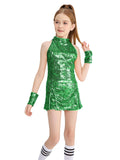 1 x RAW Customer Returns LOLANTA Girls Sequin Costume Hip Hop Dancewear Sparkling Dance Dress Set, Green, 6-7 Years, 130 - RRP €27.6