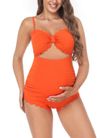 1 x RAW Customer Returns EastElegant One Piece Maternity Swimsuit Open Back Maternity Bikini Wavy Pregnant Women Orange Sunset Chevron Large - RRP €79.0