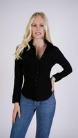 1 x RAW Customer Returns 1stAmerican Women s Slim Fit Stretch Long Sleeve Blouse Cotton Shirt - Black Color Size XS - RRP €28.81