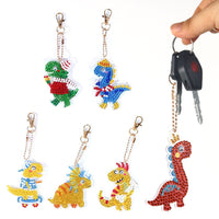 1 x Brand New VBNZBK Set of 6 Diamond Shaped Keychains, Mosaic Shaped Keychains, Bag Phone Pendant, Craft Decoration Small Dinosaur  - RRP €19.2