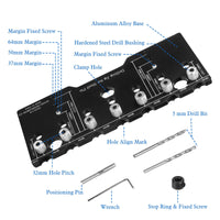 1 x RAW Customer Returns Umelee Shelf Pin Drilling Template System 32mm Adjustable Shelf Pin Jig for Drilling 7pcs 5mm Holes Drilling Jig Aluminum Alloy Drill Guide for Shelves Cabinets - RRP €40.33