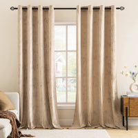 1 x RAW Customer Returns MIULEE Curtains Gold Foil Print Velvet Curtains Sparkle Curtains with Eyelets Thermal Curtain Eyelet Curtain for Bedroom Living Room Set of 2 140 x 245 cm W x H Beige - RRP €48.98