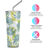 1 x RAW Customer Returns Vacuum Insulated Stainless Steel Mug - THILY Travel Mug 780ml Coffee Cup with 2 Lids and Straws, Splashproof, BPA Free, Keeps Iced Coffee Cold, Green Chrysanthemum - RRP €21.99