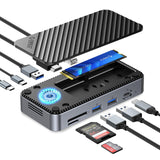 1 x RAW Customer Returns Docking Station USB C 10 in 1, ORICO USB-C HUB with Built-in Fan, 10 Gbps USB 3.2 Gen2 M.2 NVMe SATA SSD Adapter Compatible M2 SSD Enclosure Support 4K HDMI, 100W PD, SD TF, Gigabit Ethernet - RRP €100.84