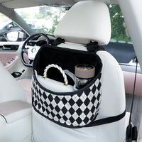 1 x Brand New VOXURY storage bag between car seats Car Holder Handbags Snacks Wallets Drinks Cell Phones storage for cars, vehicles, trucks Black and white diamond grid  - RRP €14.9