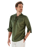 1 x Brand New SCARLET DARKNESS Men s Traditional Bavarian 3 4 Sleeve Shirt - Stand Collar with Drawstring - Vintage, Olive Green, M - RRP €30.99