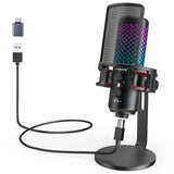 1 x RAW Customer Returns zealsound gaming microphone PC, RGB all-metal USB condenser microphone with adapter for mobile phone, mute gain, vibration damper, for streaming, podcast, recording, game, studio, YouTube, conference, BKD-12A - RRP €60.48