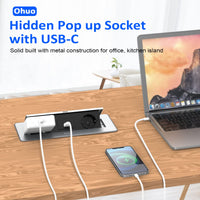 1 x RAW Customer Returns Table socket with USB C table top hidden socket 2 compartment, Ohuo 2-way power strip with USB C, cable 1.8M - RRP €47.15