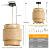 1 x RAW Customer Returns FORCOSO Rattan Lamp Fabric, Vintage Boho Pendant Lamp 29 cm, E27 Rattan Chandelier max.60W, Ceiling Rattan Chandelier for Living Room Bedroom Kitchen Restaurant - Brown White - RRP €52.93