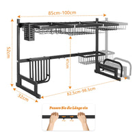 1 x RAW Customer Returns OUUTMEE dish drainer over sink 2-tier dish drying rack, carbon steel dish drying racks, large drip tray for kitchen countertop 85-100cm - RRP €50.41