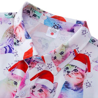 1 x RAW Customer Returns Fanient Men s Cat Printed Button-Down Christmas Shirt Casual Slim Fit Christmas Shirt Men Full Sleeve Graphic Shirt White L - RRP €22.58