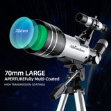 1 x RAW Customer Returns Telescope for Kids and Adults, 70mm Aperture Refractor Telescopes for Astronomy Beginners, Portable Travel Telescope with Cell Phone Adapter and Wireless Remote Control, Astronomy Gifts for Kids - RRP €68.84