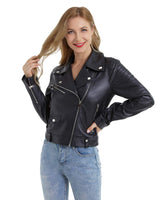 1 x RAW Customer Returns DIASHINY Black Faux Leather Short Jacket for Women PU Slim Zip Up Moto Biker Coat Short Motorcycle Jacket 013 Small - RRP €49.99