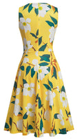 1 x RAW Customer Returns HOMEYEE Women s Vintage Round Neck Sleeveless Floral Embroidered Knee Length Cocktail Dress UKA079 XXL, Yellow White Flowers  - RRP €41.99