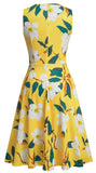 1 x RAW Customer Returns HOMEYEE Women s Vintage Round Neck Sleeveless Floral Embroidered Knee Length Cocktail Dress UKA079 XXL, Yellow White Flowers  - RRP €41.99