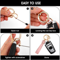 1 x Brand New Amabro Leather Car Key Fob, Universal Leather Key Fob Holder with Diamond Anti Loss D Ring 360 Degree Rotating Car Key Fob for Men Pink  - RRP €27.6