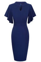 1 x RAW Customer Returns HOMEYEE Women s Elegant V-Neck Ruffle Sleeve Stretch Party Dress B572 XL, Dark Blue  - RRP €35.16