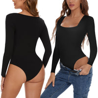 1 x RAW Customer Returns SLIMBELLE Women s Long Sleeve Bodysuit V-Neck Long Sleeve Elegant Sexy Long Sleeve Slim Bustier Bodysuit 3SBlack XXL - RRP €24.0