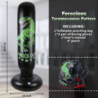 1 x RAW Customer Returns Dinosaur Punching Bag Kids - 160cm Freestanding Punching Bag Standing with Boxing Gloves - Wild Dinosaur Sports Toy Tumbler Sandbag for Training Karate Taekwondo MMA - RRP €32.4