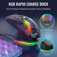 1 x RAW Customer Returns ATTACK SHARK X2 Pro Wireless Gaming Mouse with Charging Station, Quiet Mouse Tri-Mode BT5.0 2.4G Wireless Type-C , 4000 DPI RGB Bluetooth Mouse Rechargeable, Transparent Shell, for PC MAC, Black - RRP €33.05