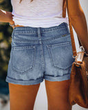 1 x RAW Customer Returns ANCAPELION Women s Denim Shorts Medium Waist Crimping Hot Pants Ripped Denim Shorts for Summer C-Dark Blue L - RRP €32.26