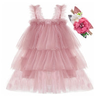 1 x RAW Customer Returns AJEUNGAIN Baby 3 Layer Tulle Dress Sleeveless Princess Dress Girls Birthday Carnival Baptism Tutu Girl with Flower Headband Dusty Pink, 2 Years  - RRP €17.14