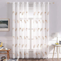 1 x RAW Customer Returns MIULEE voile curtain sheer flowers with feather embroidery curtains with eyelets transparent eyelet curtain window curtain for living room bedroom set of 2 140 x 175 cm W x H feather brown - RRP €29.74