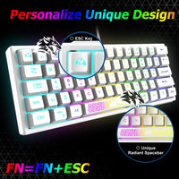 1 x RAW Customer Returns 60 percent mini gaming keyboard and mouse set white, QWERTY layout RGB rainbow LED illuminated mechanical feel, ergonomic, 12000 DPI honeycomb, USB wired for PC PS4 Xbox laptop - RRP €40.9