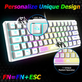 1 x RAW Customer Returns 60 percent mini gaming keyboard and mouse set white, QWERTY layout RGB rainbow LED illuminated mechanical feel, ergonomic, 12000 DPI honeycomb, USB wired for PC PS4 Xbox laptop - RRP €40.9