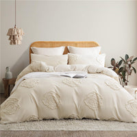 1 x RAW Customer Returns Tospass bed linen 200x200 cm with handmade embroidery beige bedding set vintage tufted boho duvet cover shabby chic washed microfiber 1 duvet cover with zipper 2 pillowcases 80x80cm - RRP €49.99