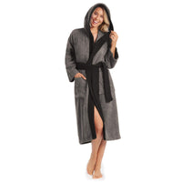 1 x RAW Customer Returns aqua-textil Sylt Bathrobe Two-tone Hood Long Patch Pockets Decorative seams Ladies Gentlemen Unisex 100 Cotton M anthracite black - RRP €46.67