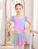 1 x RAW Customer Returns Arshiner Girls Ballet Tutu Ballet Dress Kids Ballet Clothes Cotton Ballet Costume Rainbow Dance Jumpsuit with Chiffon Tutu Skirt 7-8 Years - RRP €20.23