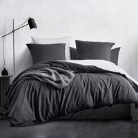 1 x RAW Customer Returns SOULFUL bed linen 155x220 cotton anthracite, sets 100 washed with linen-like feel, OekoTex certified suitable for allergy sufferers, 1 duvet cover 1 pillowcase 80x80 - RRP €43.2