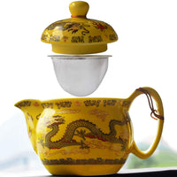 1 x RAW Customer Returns Yellow Porcelain Teapot 340ml Stainless Steel Dragon Filtration Insert Loose Tea Imperial Yellow  - RRP €19.1