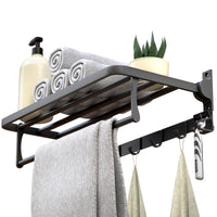 1 x RAW Customer Returns RUVEA Bathroom Towel Racks without Drilling - Adhesive Bathroom Towel Rack 57cm - with 5 Towel Hooks - Wall Bathroom Towel Racks - Aluminum, Grey, Option for Drilling with Screws Gray  - RRP €35.69