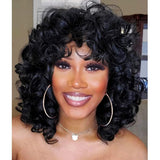 1 x RAW Customer Returns PORSMEER Afro Wig Women s Synthetic Large Curly Wig Natural Hair for Women Men Kinky Curly with Bangs Short Wigs for Black Women Black  - RRP €26.53