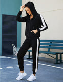 1 x RAW Customer Returns Parabler sports suit women black jogging suit jogger tracksuit set two-piece sports set fitness tracksuit polyester casual M - RRP €39.19